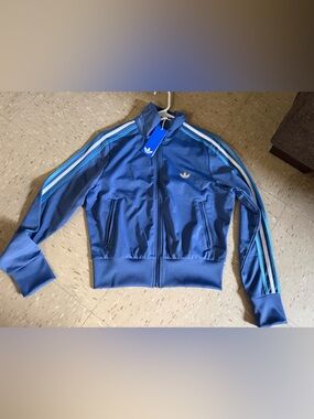 adidas Originals Blue Track Jacket with Light Blue Stripes